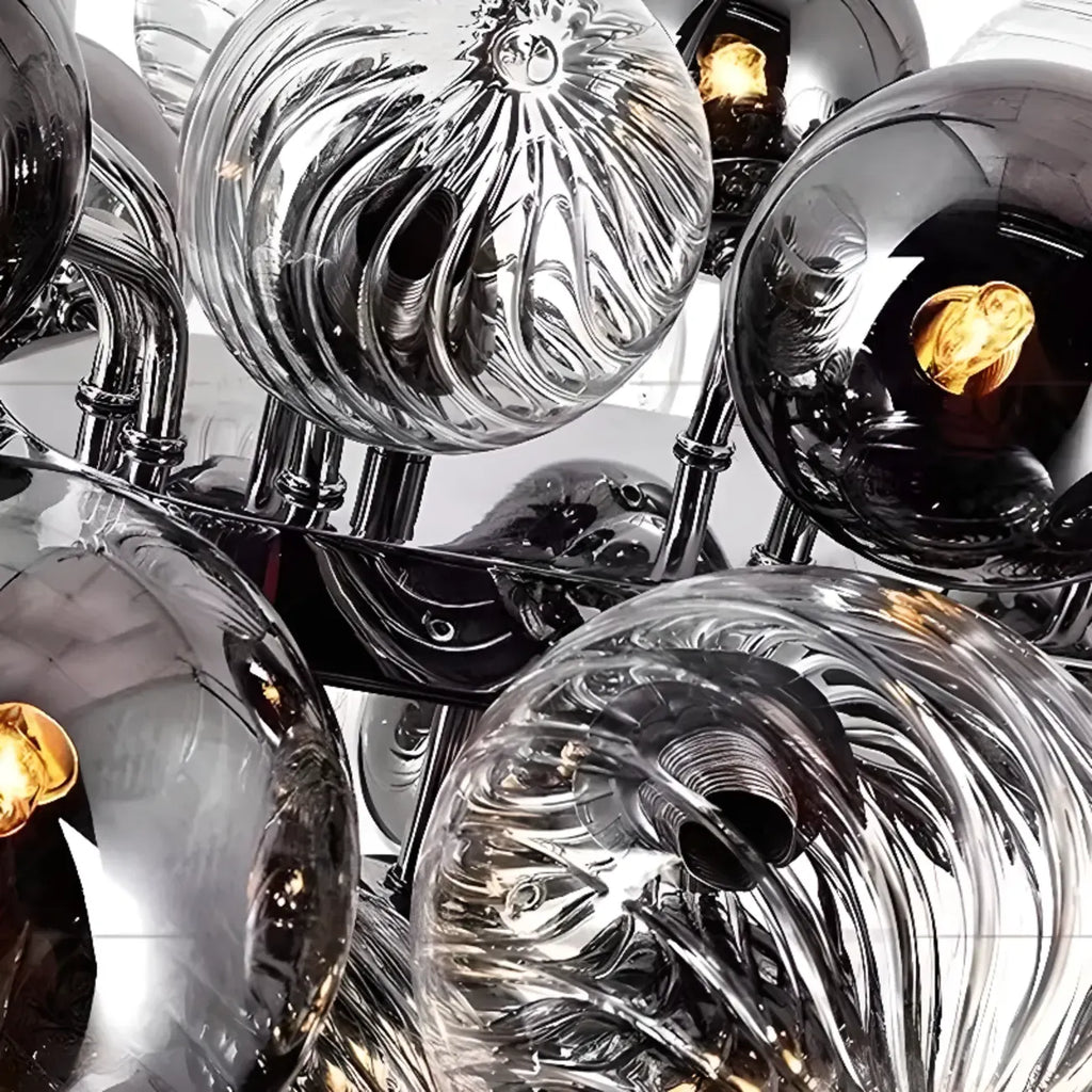 Lustre contemporain en verre gris à globes et grappes
