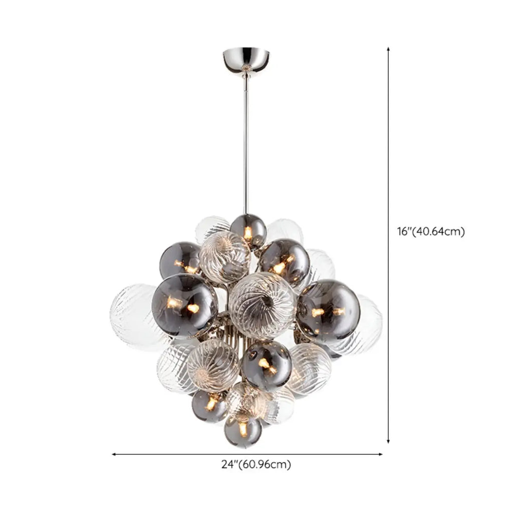 Lustre contemporain en verre gris à globes et grappes