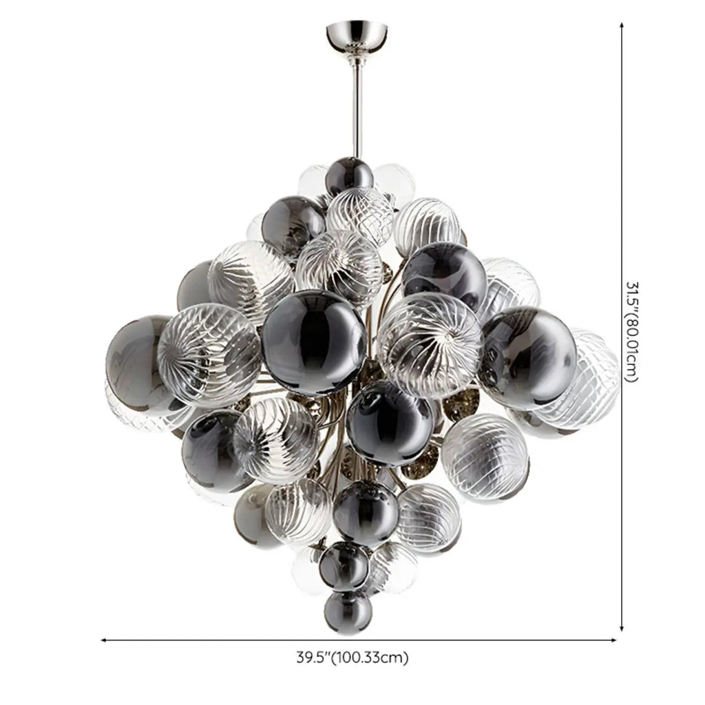 Lustre contemporain en verre gris à globes et grappes