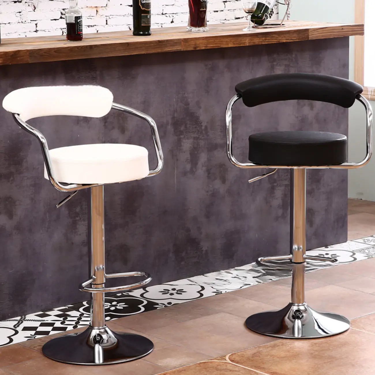 Tabouret de bar ergonomique réglable en cuir chromé moderne