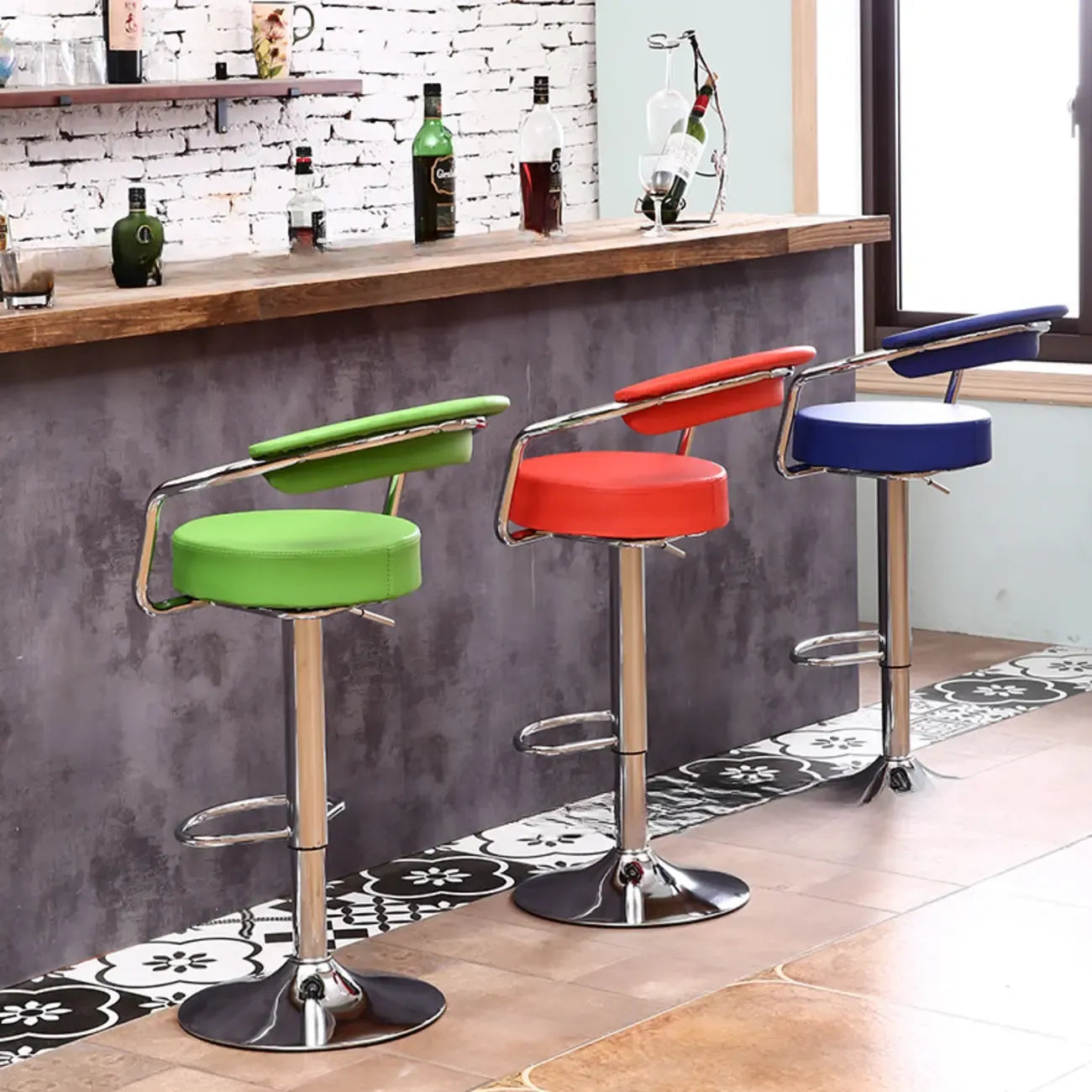 Tabouret de bar ergonomique réglable en cuir chromé moderne