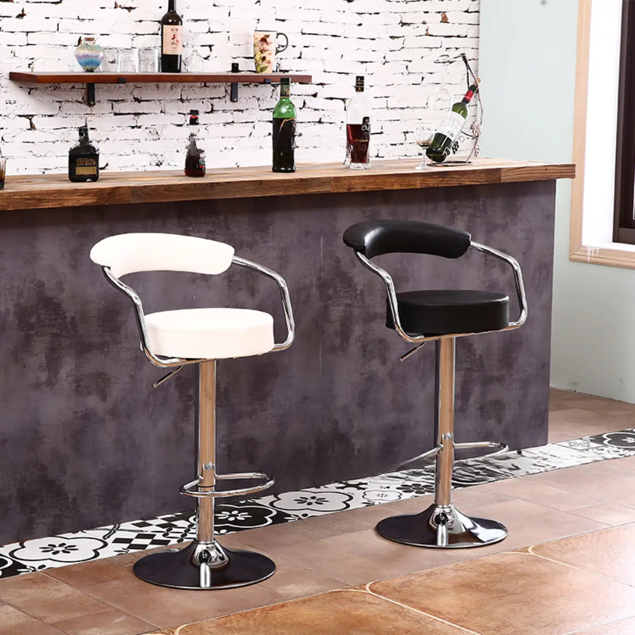 Tabouret de bar ergonomique réglable en cuir chromé moderne