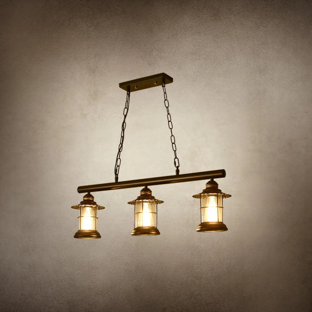 Lustre linéaire cylindrique noir rouille de style industriel rustique pour îlot de cuisine