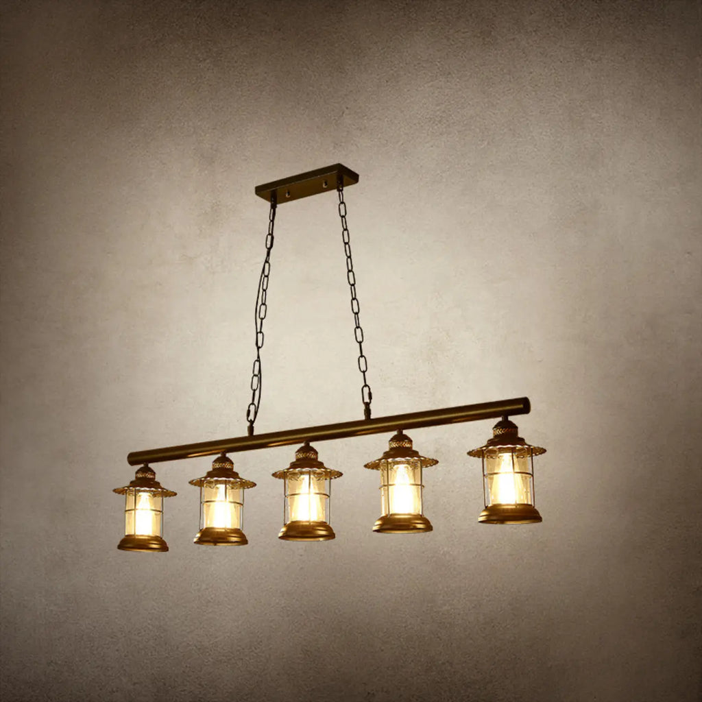 Lustre linéaire cylindrique noir rouille de style industriel rustique pour îlot de cuisine