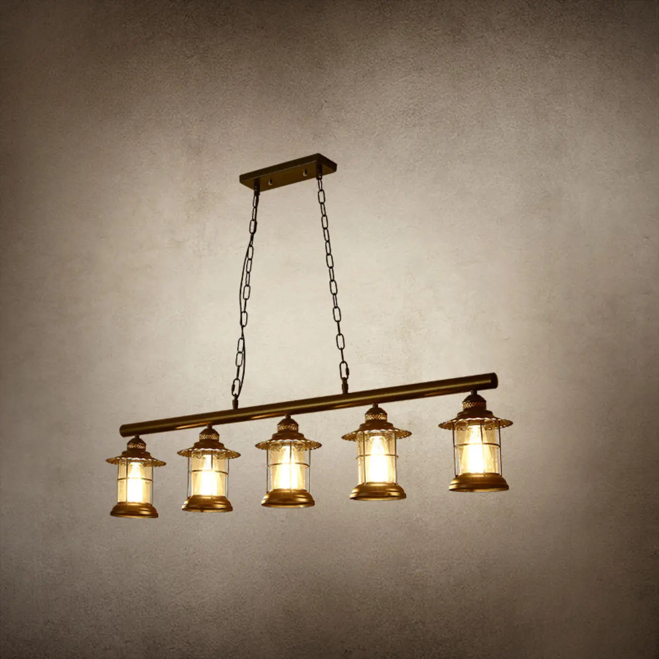 Lustre linéaire cylindrique noir rouille de style industriel rustique pour îlot de cuisine