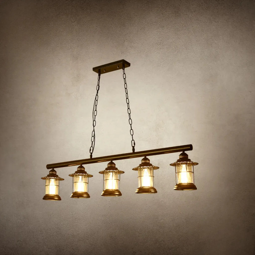 Lustre linéaire cylindrique noir rouille de style industriel rustique pour îlot de cuisine