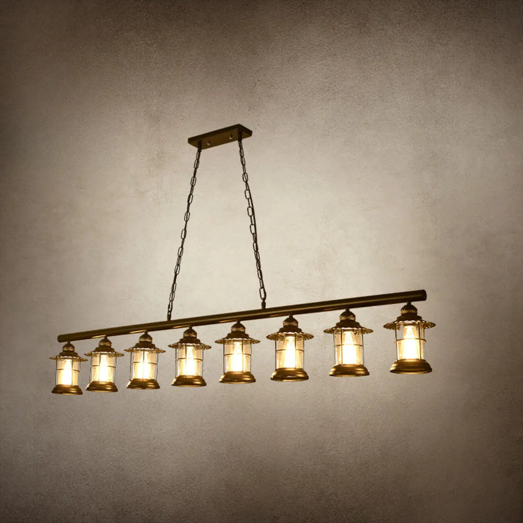 Lustre linéaire cylindrique noir rouille de style industriel rustique pour îlot de cuisine