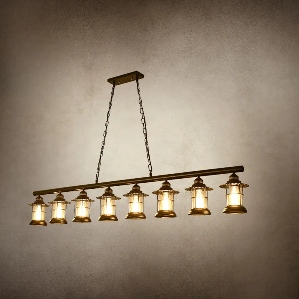 Lustre linéaire cylindrique noir rouille de style industriel rustique pour îlot de cuisine