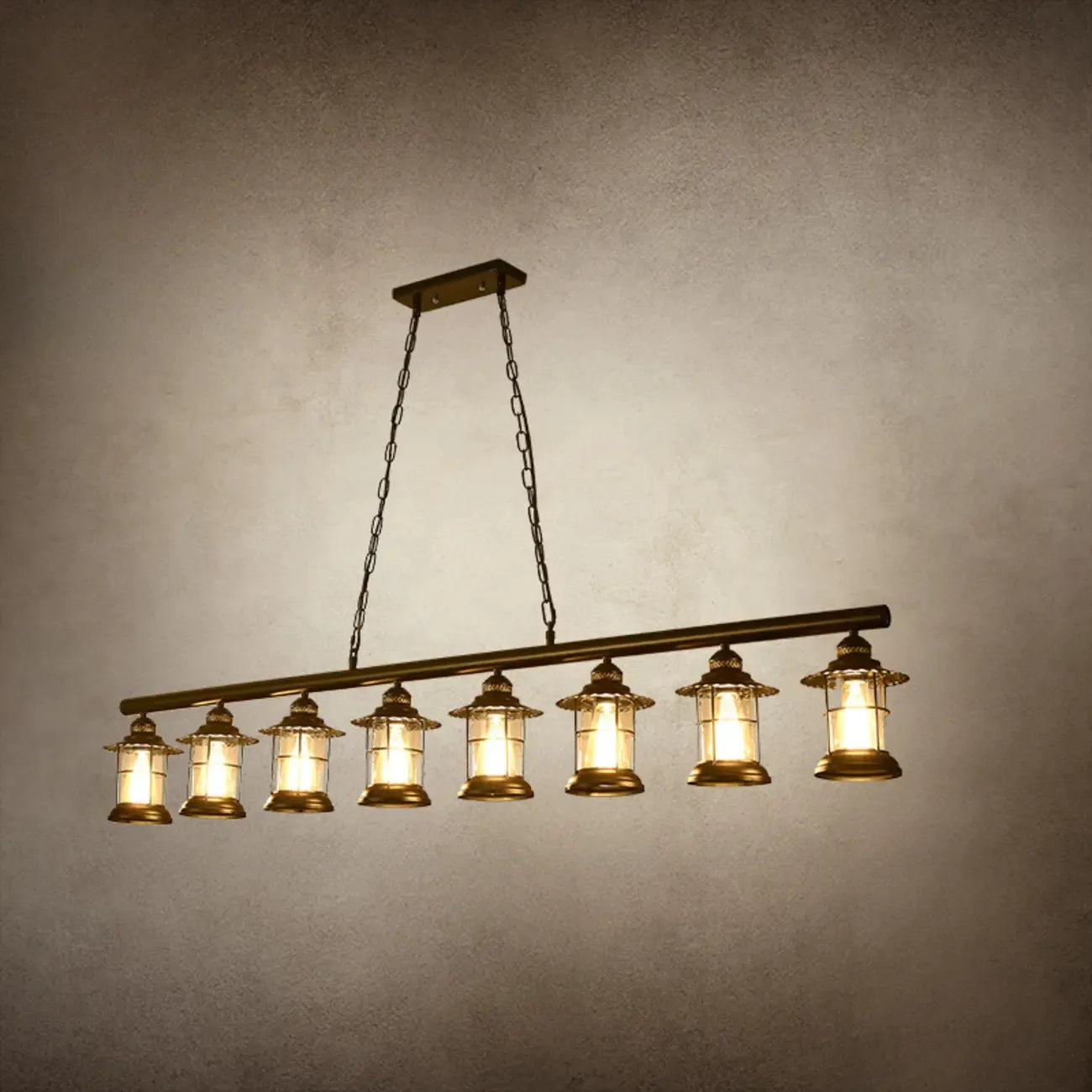 Lustre linéaire cylindrique noir rouille de style industriel rustique pour îlot de cuisine