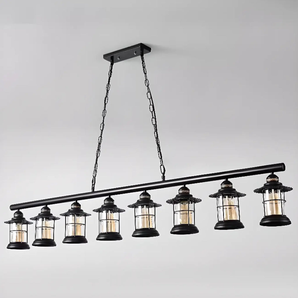 Lustre linéaire cylindrique noir rouille de style industriel rustique pour îlot de cuisine