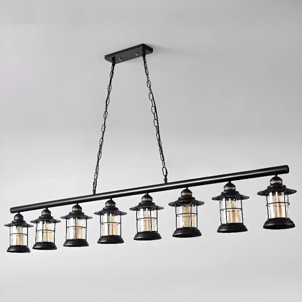 Lustre linéaire cylindrique noir rouille de style industriel rustique pour îlot de cuisine
