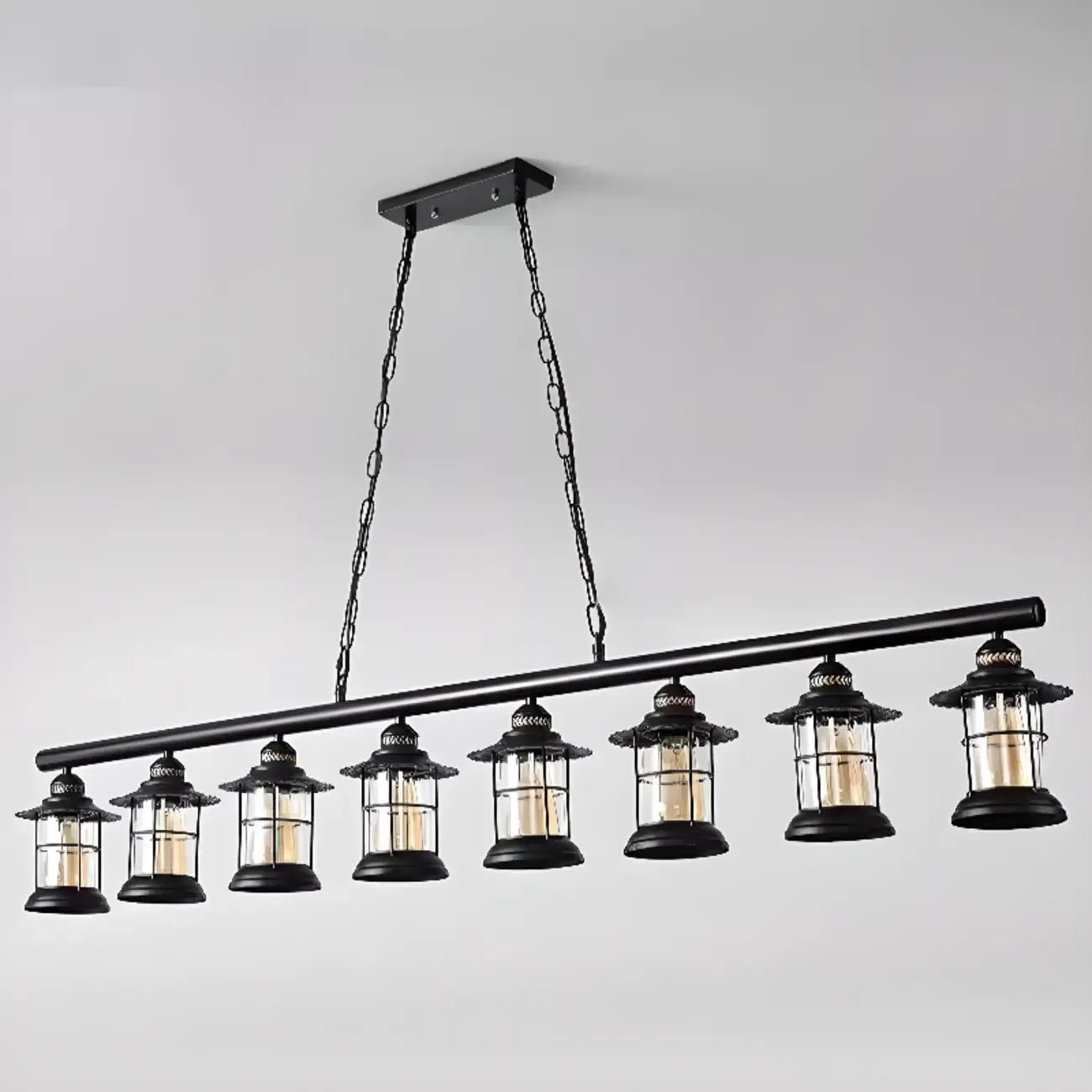 Lustre linéaire cylindrique noir rouille de style industriel rustique pour îlot de cuisine