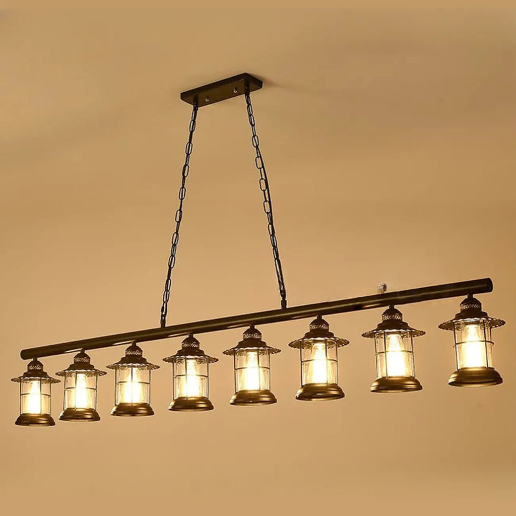Lustre linéaire cylindrique noir rouille de style industriel rustique pour îlot de cuisine
