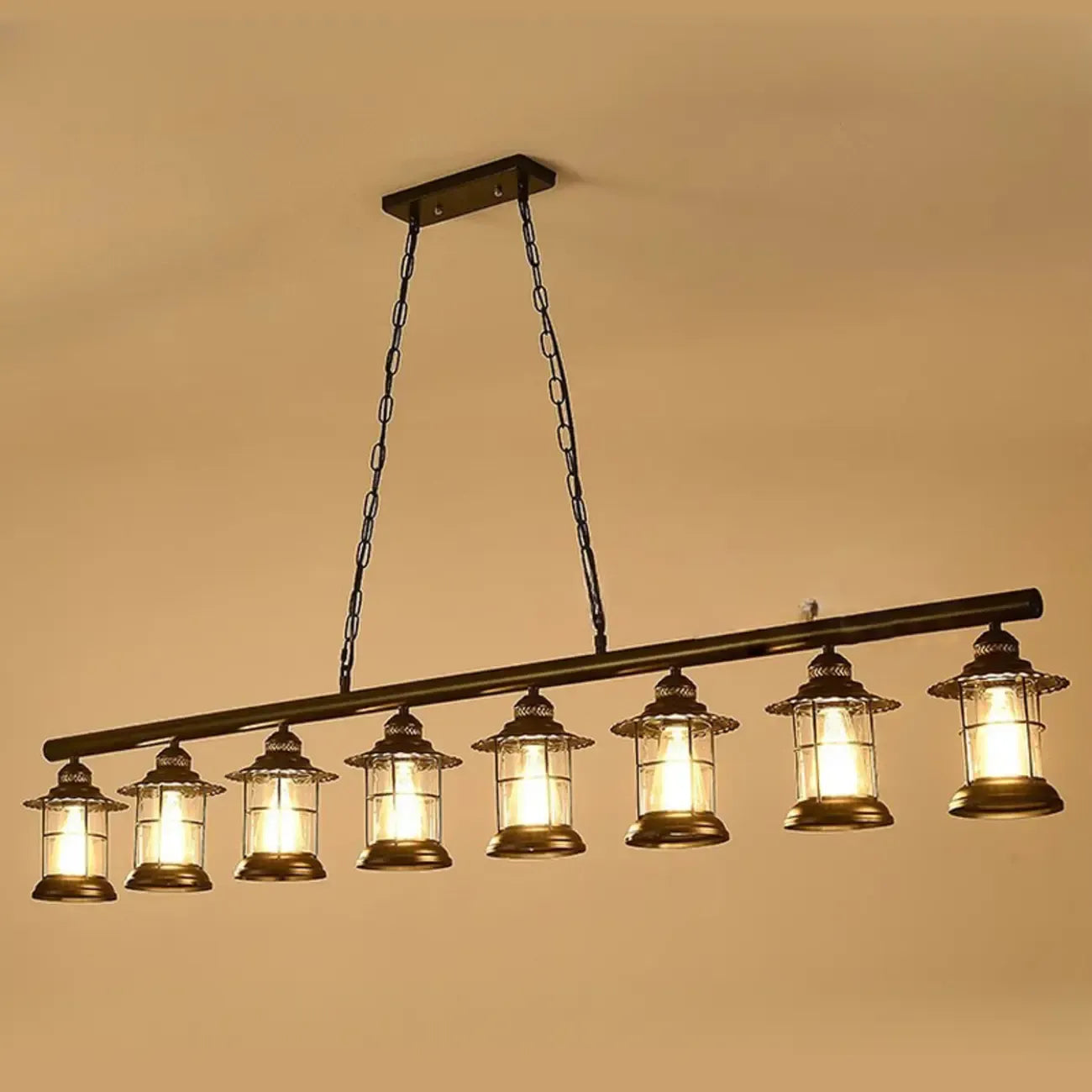 Lustre linéaire cylindrique noir rouille de style industriel rustique pour îlot de cuisine