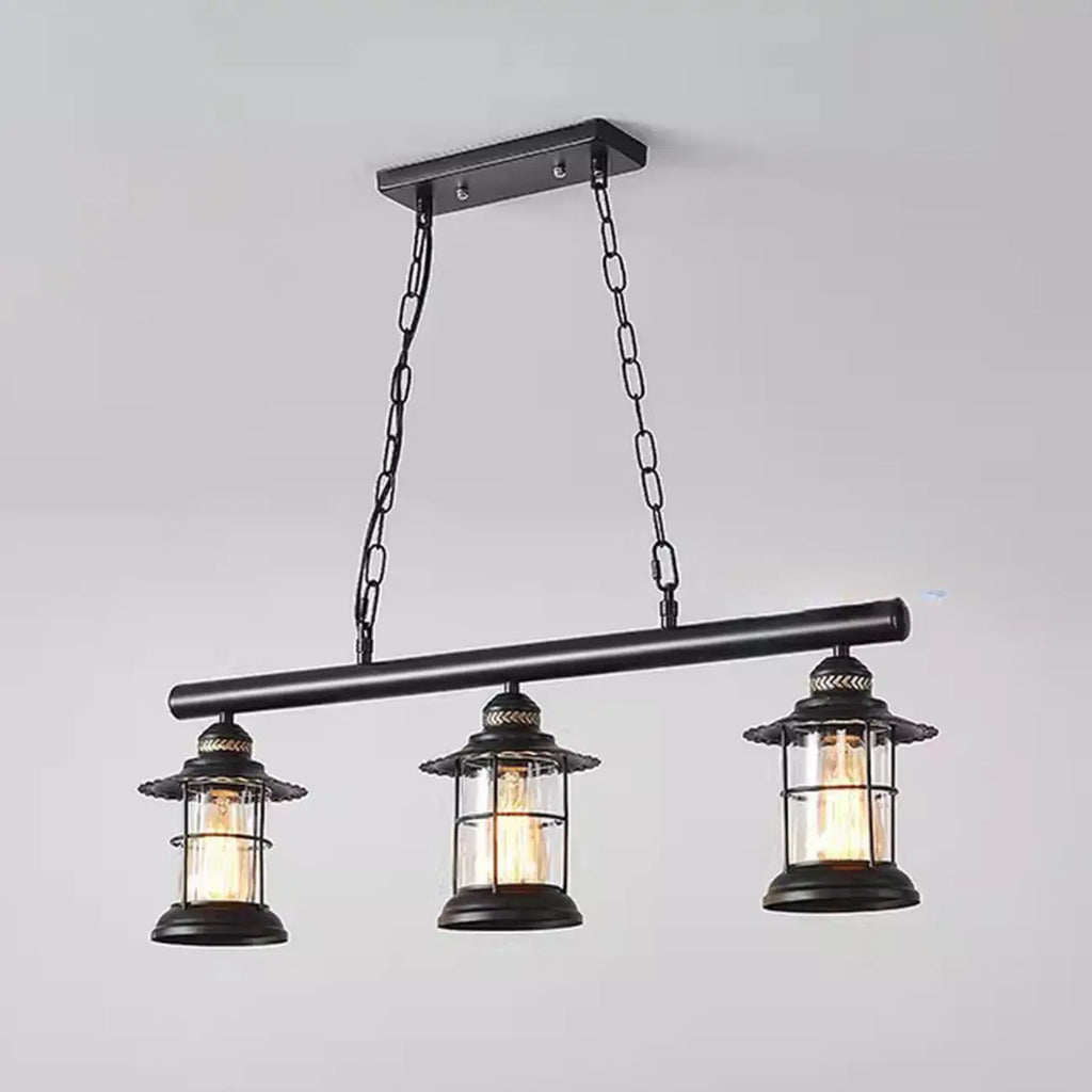 Lustre linéaire cylindrique noir rouille de style industriel rustique pour îlot de cuisine