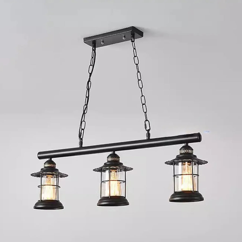 Lustre linéaire cylindrique noir rouille de style industriel rustique pour îlot de cuisine