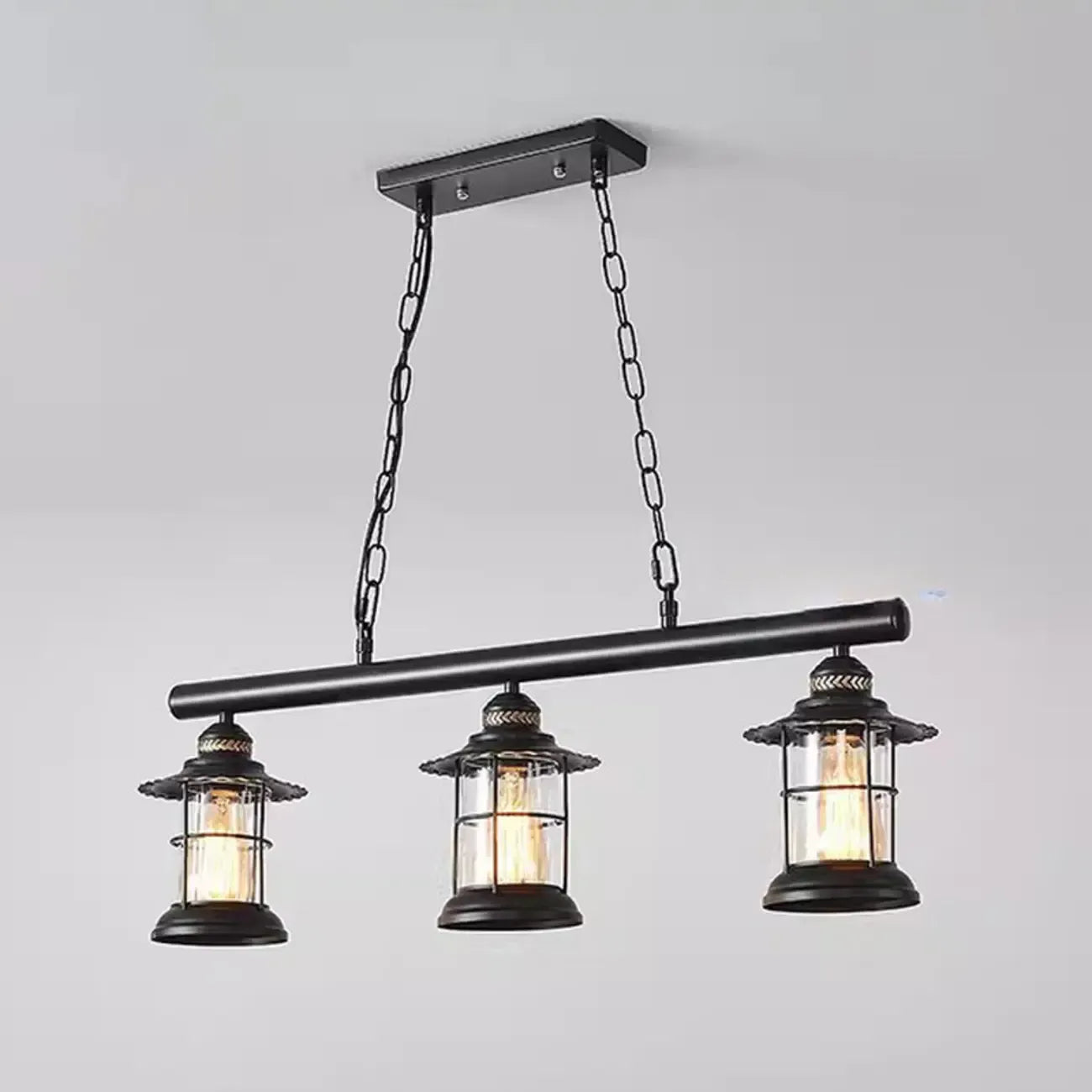 Lustre linéaire cylindrique noir rouille de style industriel rustique pour îlot de cuisine