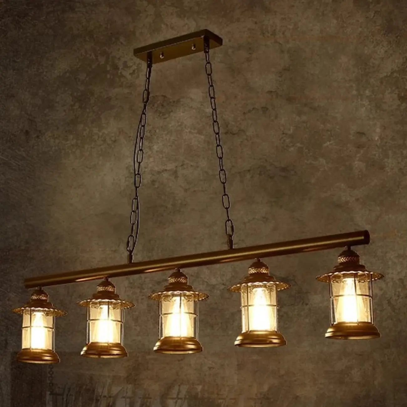 Lustre linéaire cylindrique noir rouille de style industriel rustique pour îlot de cuisine