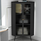 Meuble d'angle moderne avec plateau en pierre noire et porte en verre cannelé