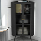 Meuble d'angle moderne avec plateau en pierre noire et porte en verre cannelé