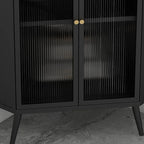 Meuble d'angle moderne avec plateau en pierre noire et porte en verre cannelé