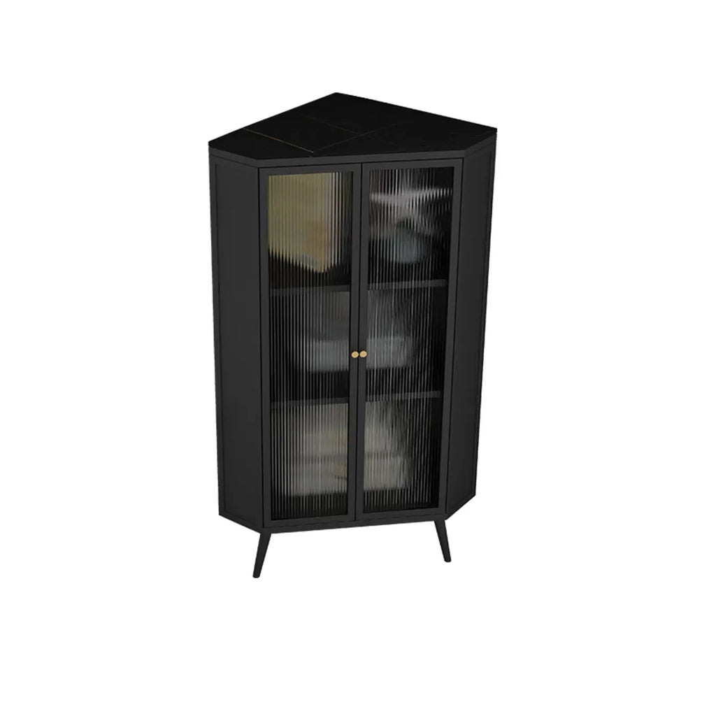 Meuble d'angle moderne avec plateau en pierre noire et porte en verre cannelé
