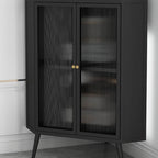 Meuble d'angle moderne avec plateau en pierre noire et porte en verre cannelé