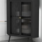 Meuble d'angle moderne avec plateau en pierre noire et porte en verre cannelé