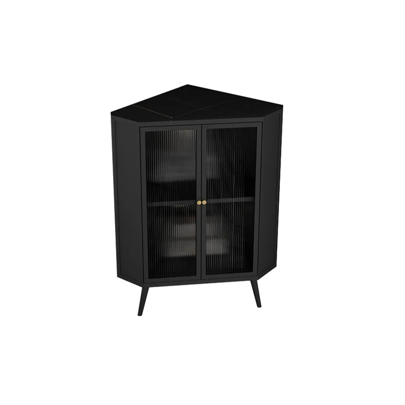 Meuble d'angle moderne avec plateau en pierre noire et porte en verre cannelé
