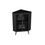 Meuble d'angle moderne avec plateau en pierre noire et porte en verre cannelé