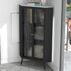 Meuble d'angle moderne avec plateau en pierre noire et porte en verre cannelé