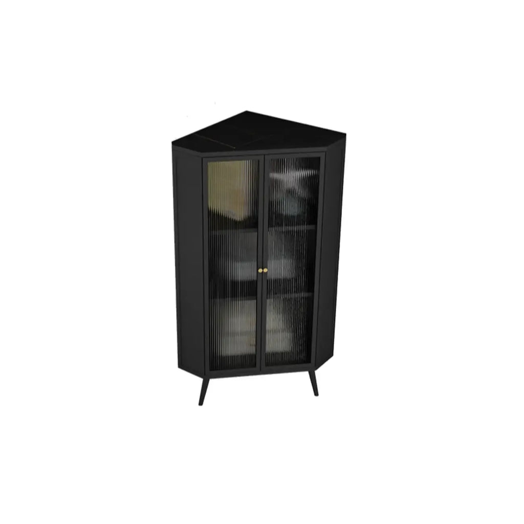 Meuble d'angle moderne avec plateau en pierre noire et porte en verre cannelé