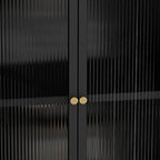 Meuble d'angle moderne avec plateau en pierre noire et porte en verre cannelé