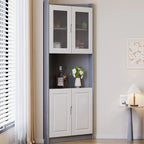 Armoire de rangement d'angle classique en bois brun noyer avec poignée rainurée