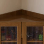 Armoire de rangement d'angle classique en bois brun noyer avec poignée rainurée