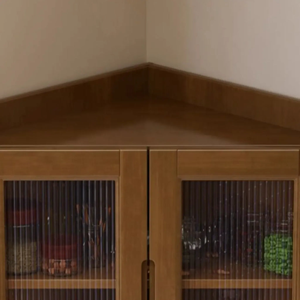 Armoire de rangement d'angle classique en bois brun noyer avec poignée rainurée