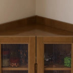 Armoire de rangement d'angle classique en bois brun noyer avec poignée rainurée