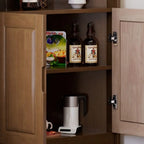 Armoire de rangement d'angle classique en bois brun noyer avec poignée rainurée