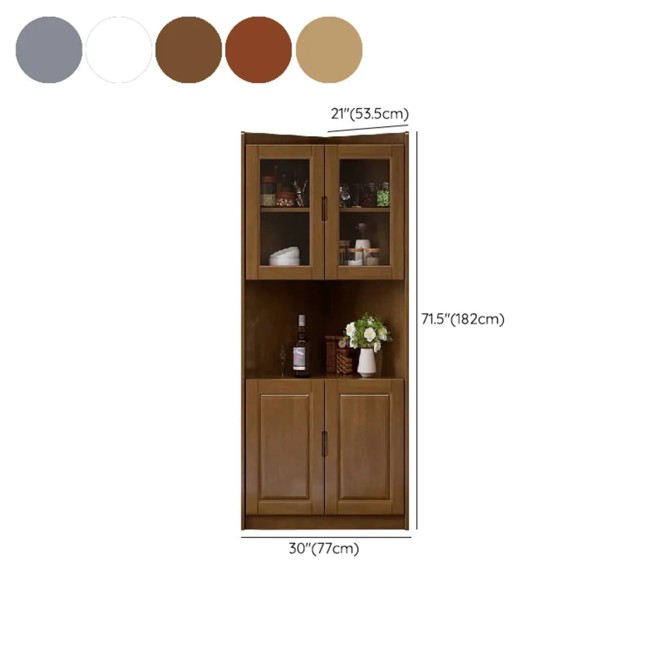 Armoire de rangement d'angle classique en bois brun noyer avec poignée rainurée