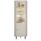 Meuble d'angle utilitaire moderne en bois beige doré avec éclairage intégré