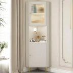 Meuble d'angle utilitaire moderne en bois beige doré avec éclairage intégré