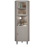 Meuble d'angle utilitaire moderne en bois beige doré avec éclairage intégré