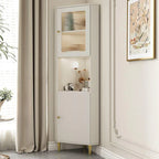 Meuble d'angle utilitaire moderne en bois beige doré avec éclairage intégré