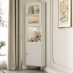 Meuble d'angle utilitaire moderne en bois beige doré avec éclairage intégré