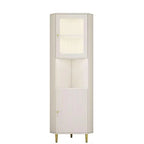 Meuble d'angle utilitaire moderne en bois beige doré avec éclairage intégré