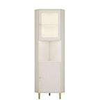 Meuble d'angle utilitaire moderne en bois beige doré avec éclairage intégré