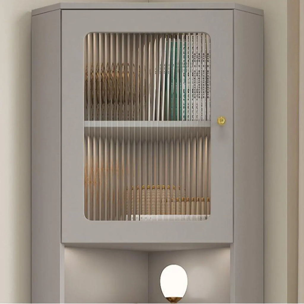 Meuble d'angle utilitaire moderne en bois beige doré avec éclairage intégré