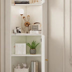 Meuble d'angle utilitaire moderne en bois beige doré avec éclairage intégré