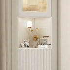 Meuble d'angle utilitaire moderne en bois beige doré avec éclairage intégré