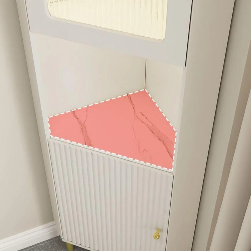 Meuble d'angle utilitaire moderne en bois beige doré avec éclairage intégré